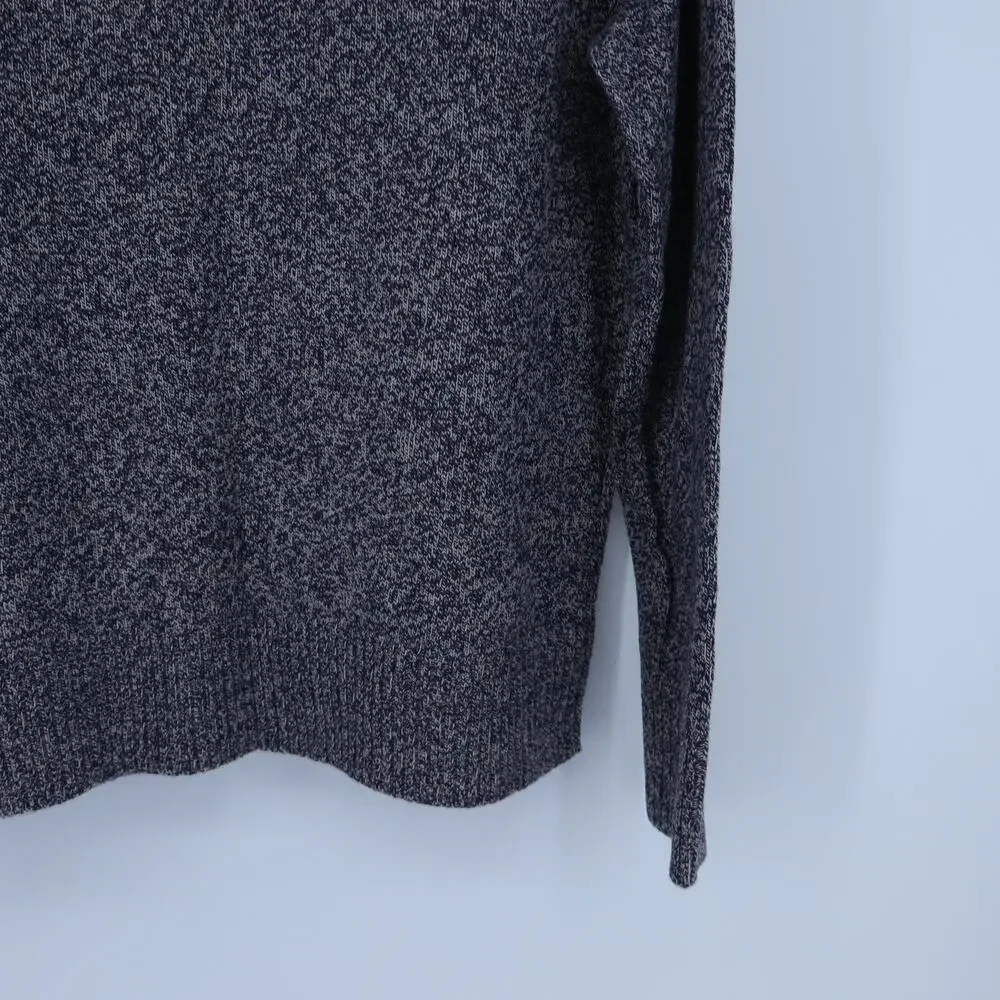 J. Crew Marled Rugged Pullover Sweater Navy Gray Merino Wool Blend Men's L